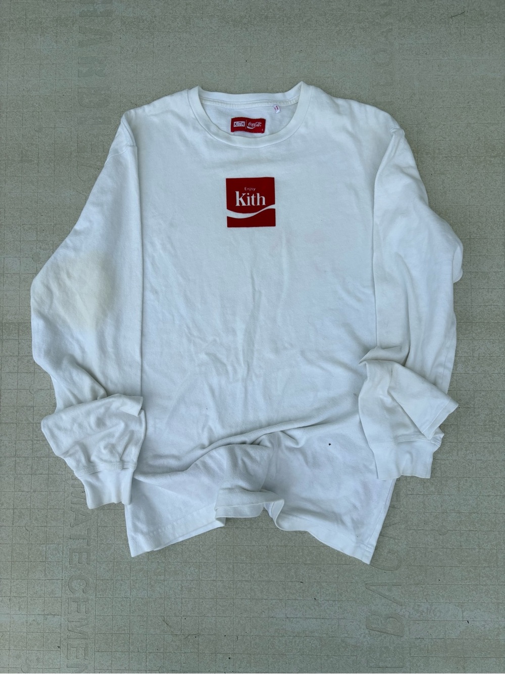 Kith White Kids Long-Sleeve Sweatshirt with Red Chest Patch